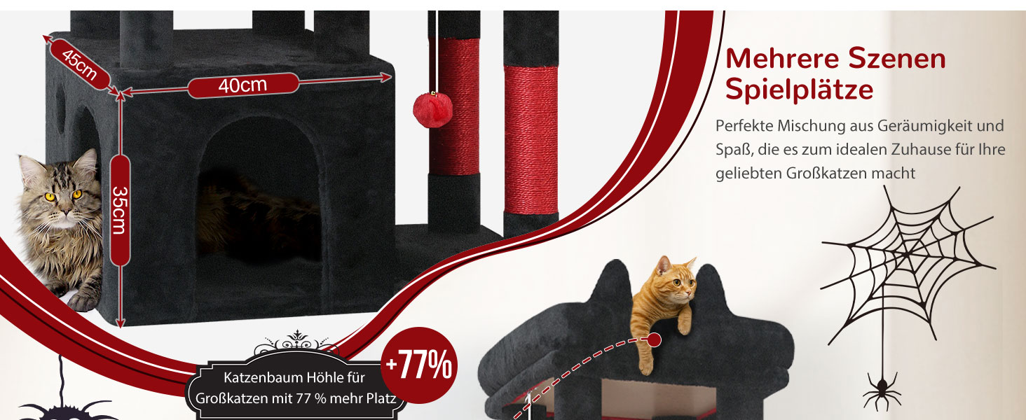 Драбина для котів Globlazer XL, Готичний стиль, сірий колір, 156 см, з будиночком, платформами та сизалевими стовпчиками