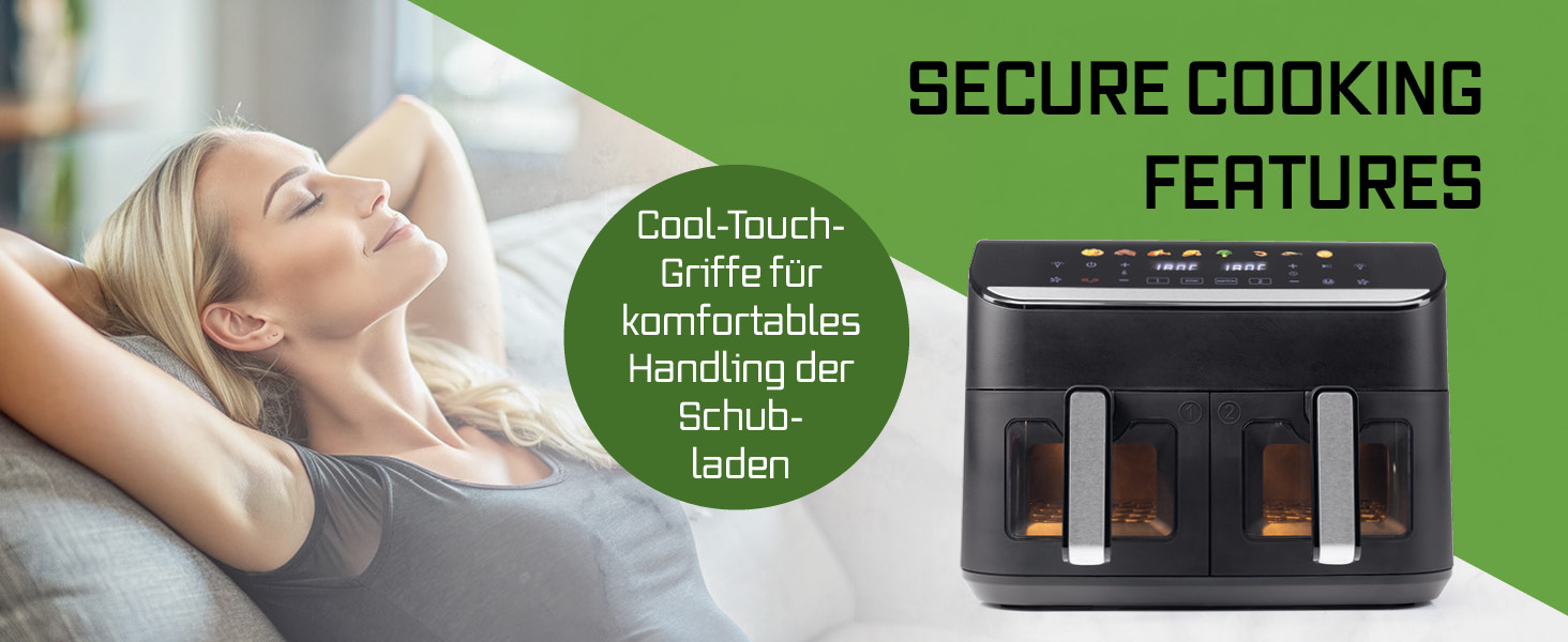 Фритюрниця повітряна Gourmetmaxx AirGenius 9 л з 2 відсіками | 8 програм | Мульти-кухня для 8 осіб | Сенсорний дисплей