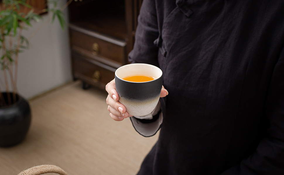 Японська чашка для чаю TEANAGOO з кераміки, 205 мл, темно-сіра, H4. Набір чашок для чаю, японський стиль, азіатський дизайн.