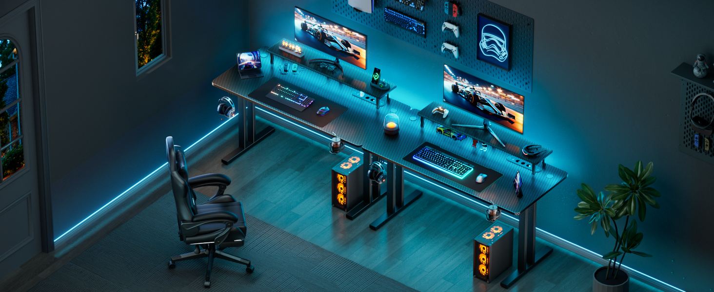 Ігровий стіл HLONONE з LED-підсвіткою та розеткою, 120 x 60 см, комп'ютерний стіл для геймерів, чорний
