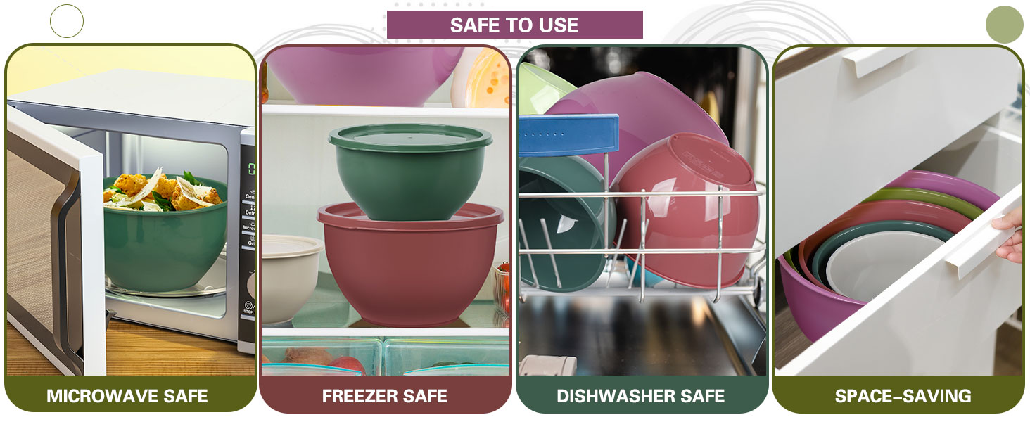 Набір салатниць з кришкою, міски для перемішування з пластику, набір вкладишів для кухні, великі салатниці, сервіровочні миски для змішування та подачі, BPA-free, фіолетовий