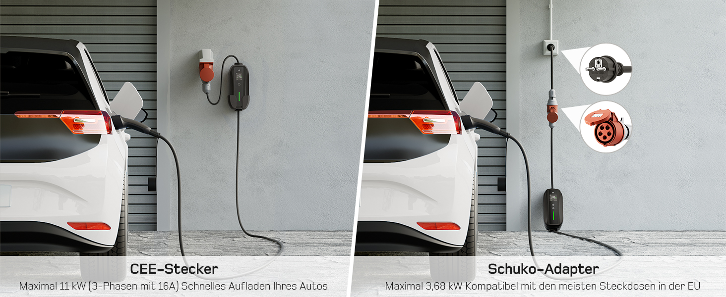 Мобільна зарядна станція (Wallbox) 11 кВт [3-фазна|7м|6-16А] з регульованою потужністю, кабель CEE 16A на Typ 2 та зарядний пристрій для електромобілів Model Y/3, ID.3/4/5, MG4, EX30, e-up, e-tron, Zoe та інших EV (CEE 11 кВт, 5.5м)