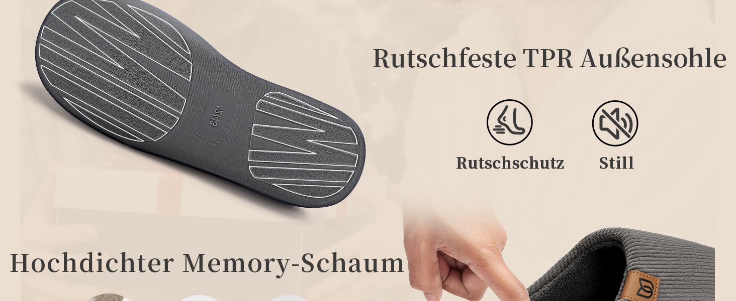 Чоловічі халапи WateLves з корду з Memory Foam, антиковзаючі, теплі, зручні, для дому та вулиці (Смугастий сірий, 44/45 EU)