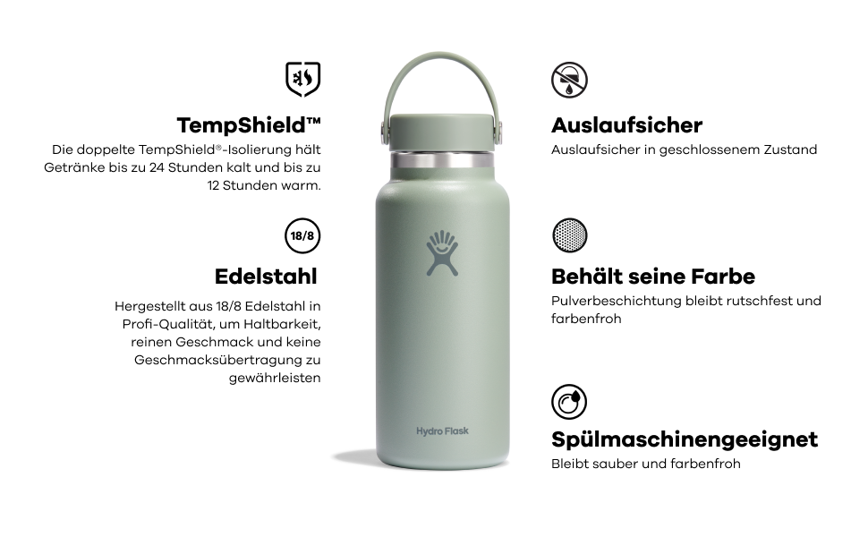 Гідрофляга HYDRO FLASK 1180 мл чорна – ізольована спортивна пляшка з нержавіючої сталі з кришкою Flex Cap, ремінцем і широкою шийкою, термос, герметична, придатна для миття в посудомийці