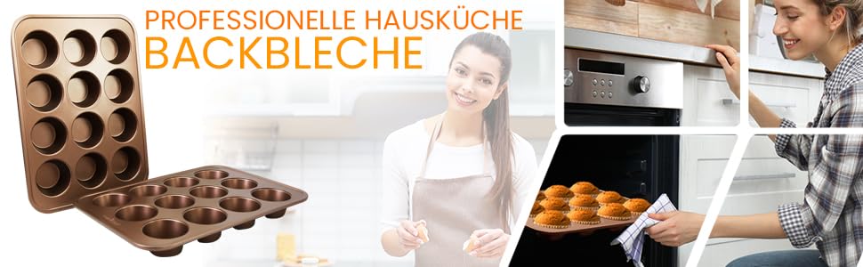 Форма для мафінів NutriChef, антипригарна, 2 шт. по 12 отворів, з вуглецевої сталі, без PTFE, PFOA, PFOS і BPA, підходить для посудомийної машини, з високим бортом