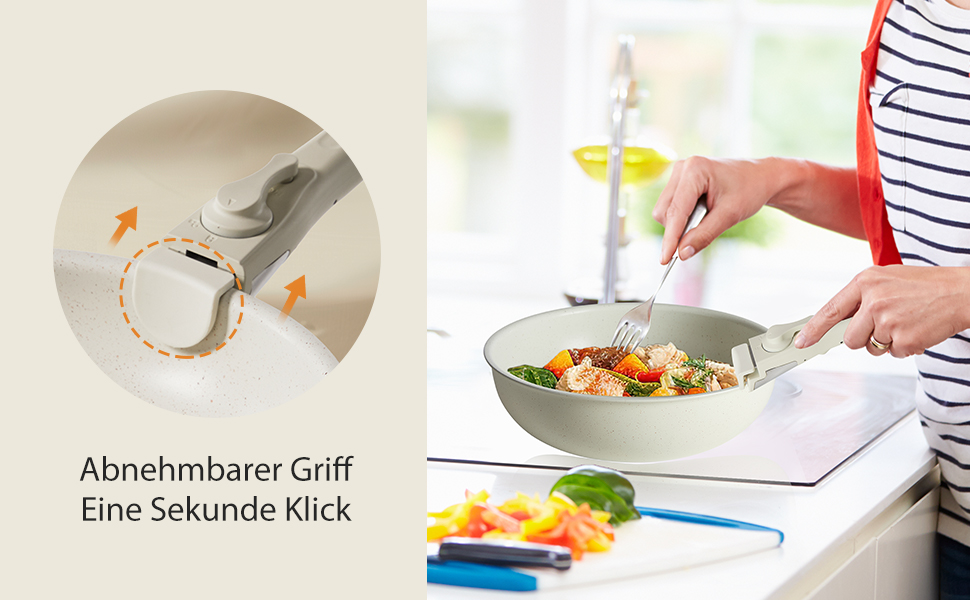 Набір посуду Sweetcrispy 12 предметів з антипригарним покриттям: каструлі, сковороди з знімними ручками (20/26 см, 18/20 см, 26 см) для індукційних плит та духовки, білий