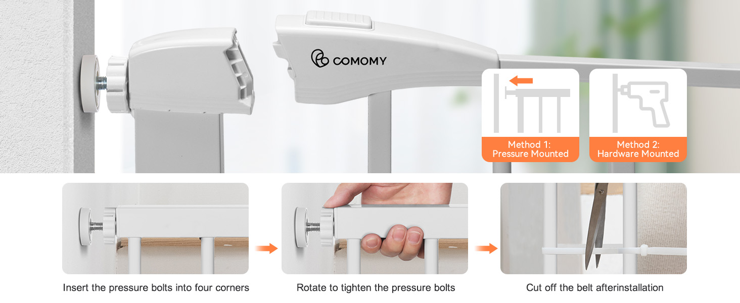 Захист для дверей COMOMY з люком для котів, 75-103см. Захист для собак та котів без свердління, автозакривання, розширюваний. Білий