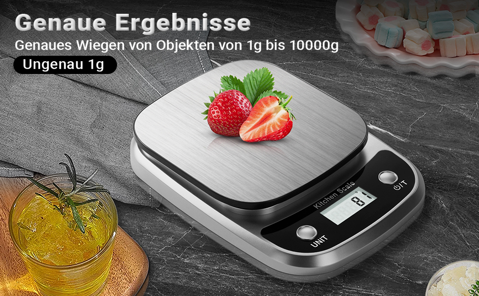 Кухонні ваги GRAM Digital K1905-10KG: цифрова вага для кухні, 10 кг, 1 г, нержавіюча сталь, LCD-дисплей
