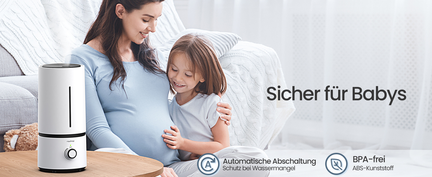 Ультразвуковий зволожувач повітря Raydrop 1.7L - тихий, для спальні та дитячої, для дитини та рослин, автоматичне відключення, білий