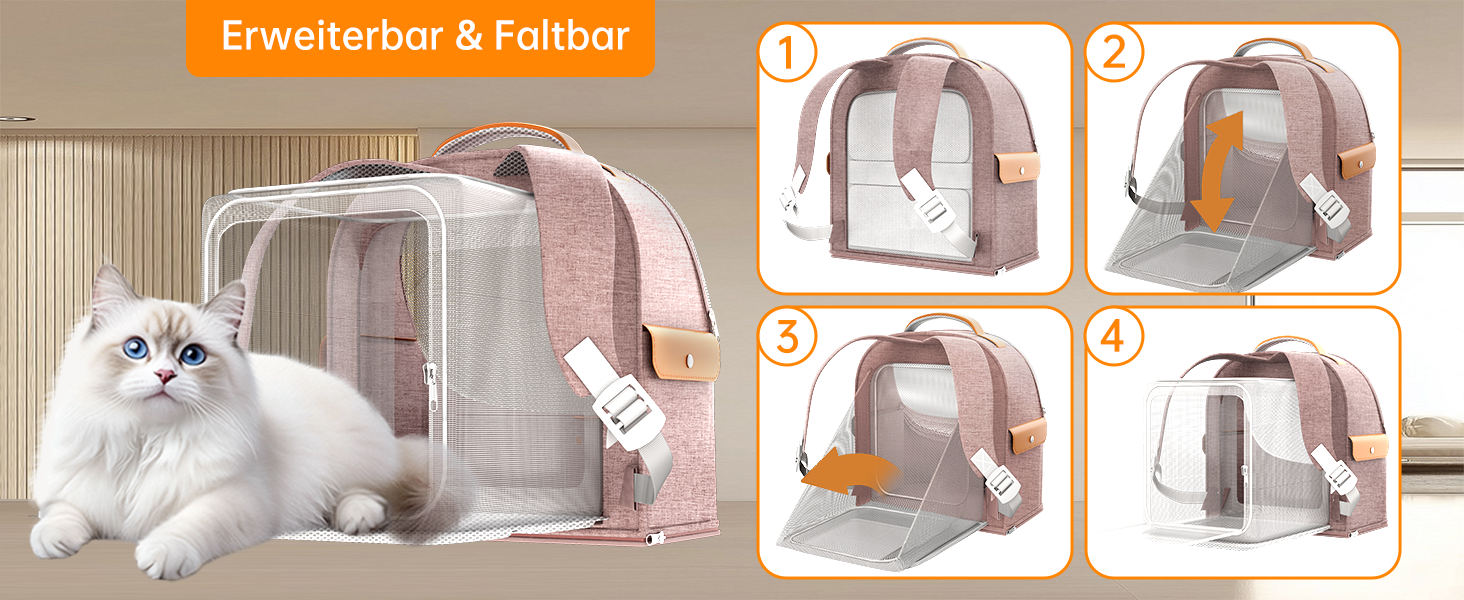 Розширюваний рюкзак для кота - рюкзак-переноска для тварин з дихаючим 4D-сіткою, для собак та котів до 12 кг (Рожевий)
