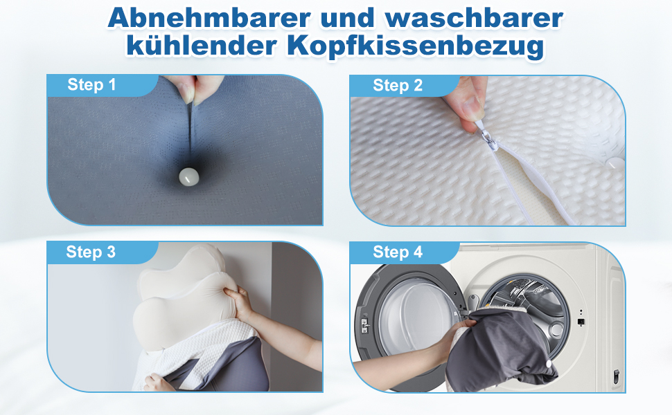 Подушка для шиї та голови: ергономічна подушка з Memory Foam для сну на боці, спині та животі, з ефектом охолодження, знімний чохол (сіра)