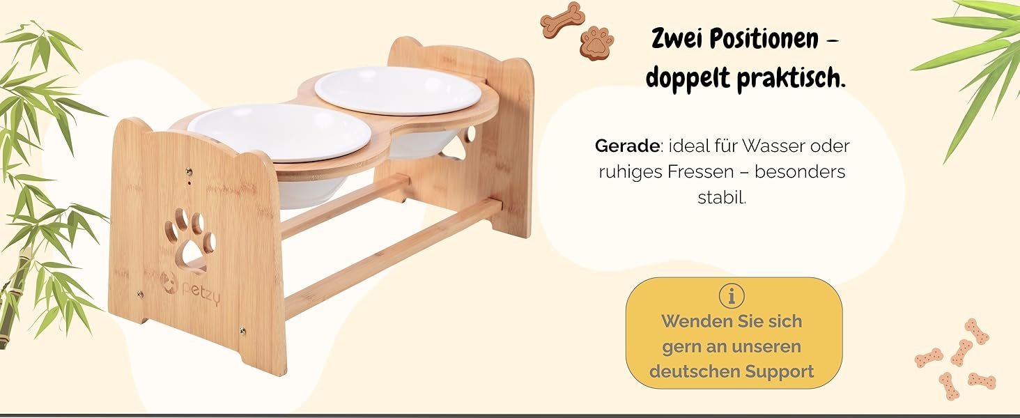 Преміум годівниця для собак/кішок Petzy Ceramic 1200 мл | Регульована висота, бамбукова станція, неслизька підставка, сіра