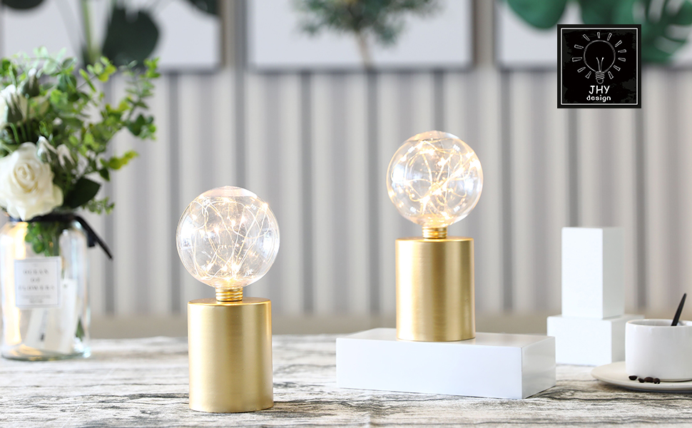 Настільна лампа JHY DESIGN, 2 шт., металева, бездротова, на батарейках, 20 см, декоративна, сферична, для спальні, вечірок, саду, дому, вітальні (Золотий)