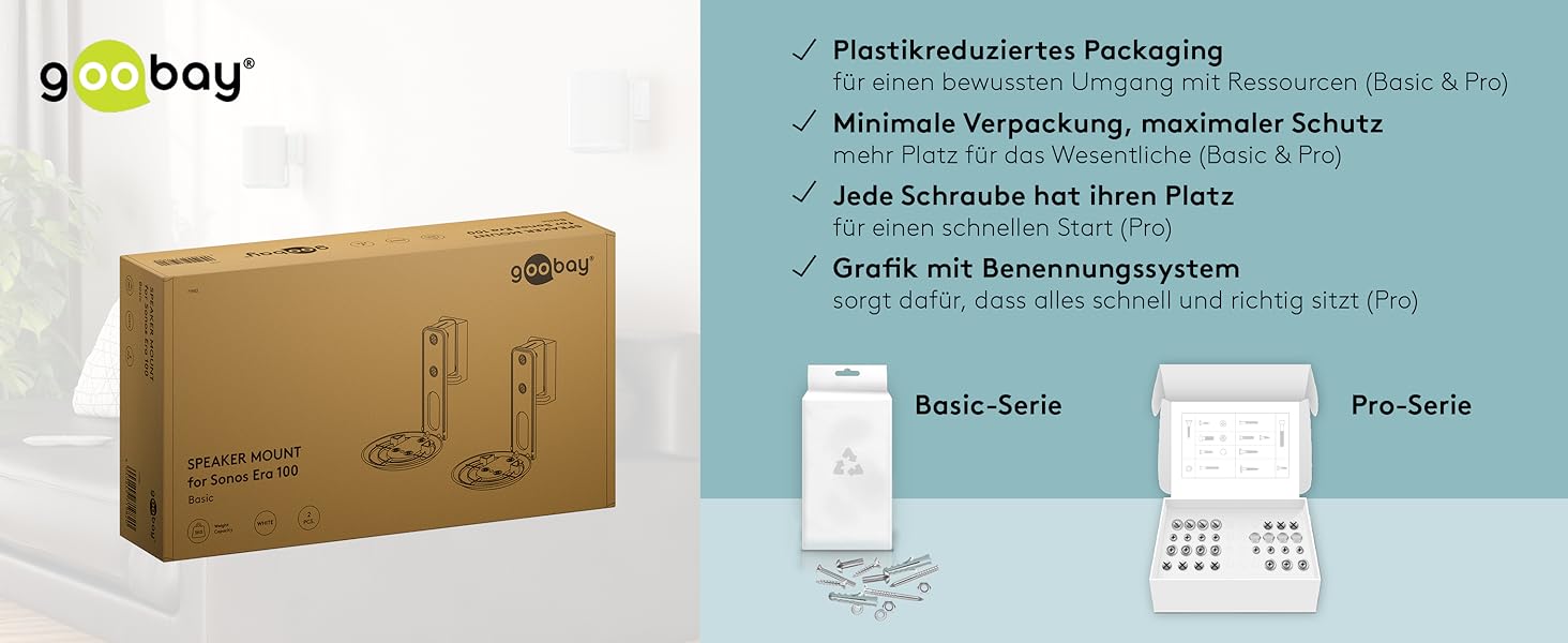 Настінний кронштейн-підставка для колонки Sonos Era 100 від Goobay, білий, з кабель-менеджментом, висота 71 см, вантажопідйомність 3 кг (71983)