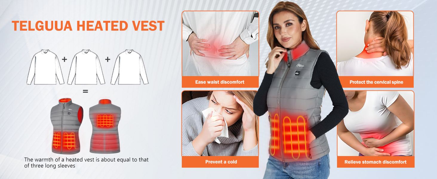 Гріюча жилетка для жінок Telguua з акумулятором 5V 12000mAh, USB-C, 4 зони нагріву, 3 режими температури, для активного відпочинку, біла (XXL, сірий)