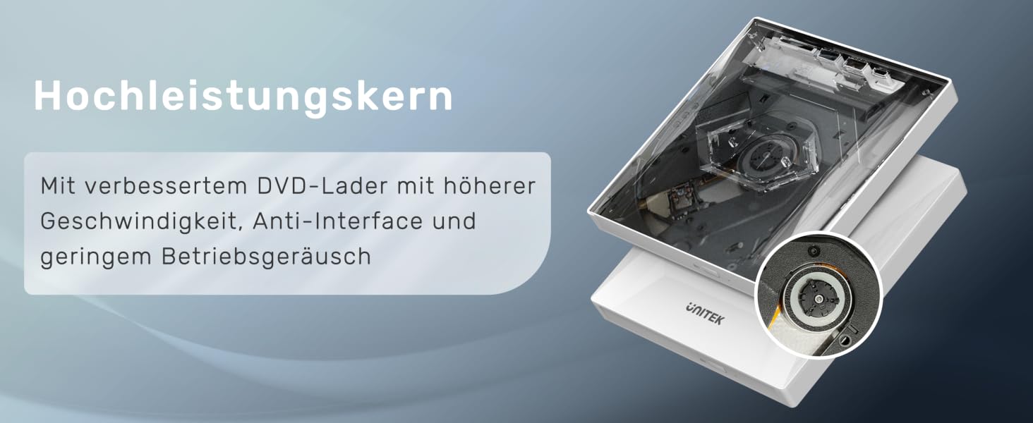 Зовнішній USB-C CD/DVD-привід UNITEK з картридером SD, USB 3.0 хабом та записом CD-ROM, білий — для ноутбуків, ПК (Windows, Linux, macOS)