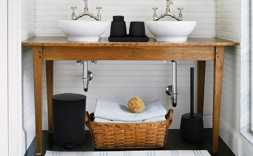 Набір для ванної кімнати AJEUNGAIN, сірий, сучасний, 5 предметів: відро для сміття, тримач для туалетного паперу, диспенсер для мила, стакан для зубних щіток, піднос