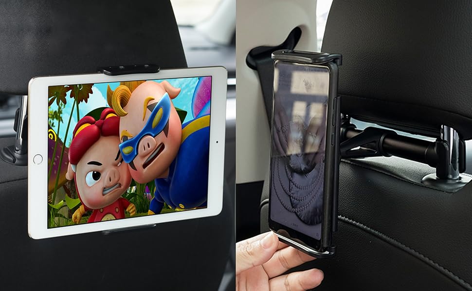 Утримувач для планшета в авто, регульований, універсальний для iPad/iPhone/Samsung Galaxy Tab/Kindle Fire HD/Nintendo Switch, 4.4-11 дюймів, Чорний & Срібний