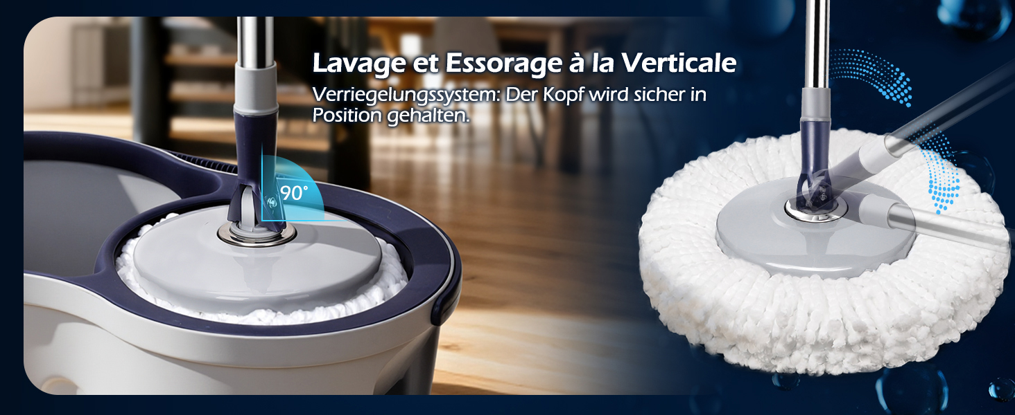 Набір для миття підлоги з відром, мікрофібра, набір мікрофібрових моп-головок, 2 в 1 відро для миття з мопом та педаллю, моп з функцією віджиму для всіх типів підлог. Колір: сірий + темно-синій