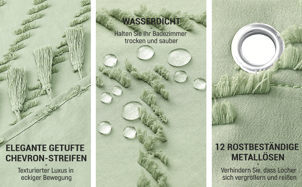 Штора для душу BTTN 180x180 см, Бохо, бежева з китицями, водонепроникна, з гачками (12 шт.)