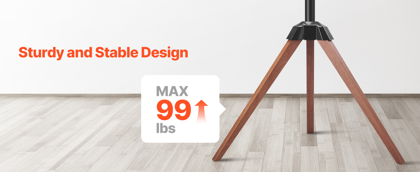 Підставка для телевізора VEVOR з регулюванням на 18° для плоских та вигнутих телевізорів (1016-1651 мм), до 45 кг, з дерев'яними ніжками