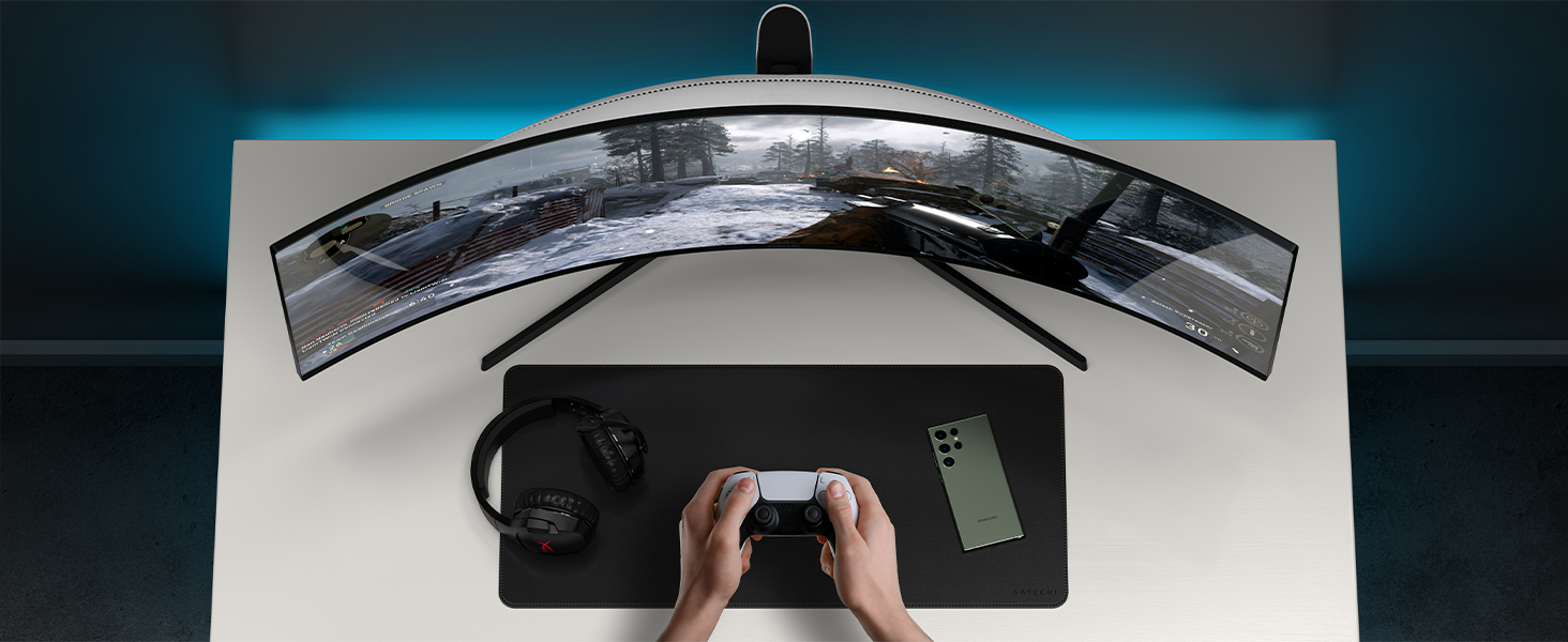 Килимок для миші SATECHI преміум PU шкіра, великий, чорний 68x31.5 см – для офісу та дому