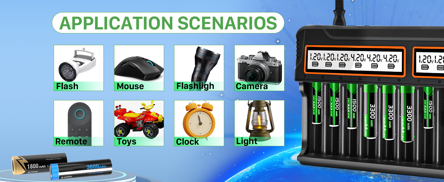 Зарядний пристрій для акумуляторів 18650, 12 слотів, LCD дисплей, універсальний, швидка зарядка, сумісний з 26650, 16340, 14500, 18350, 18500, AA, AAA (тільки зарядний пристрій)