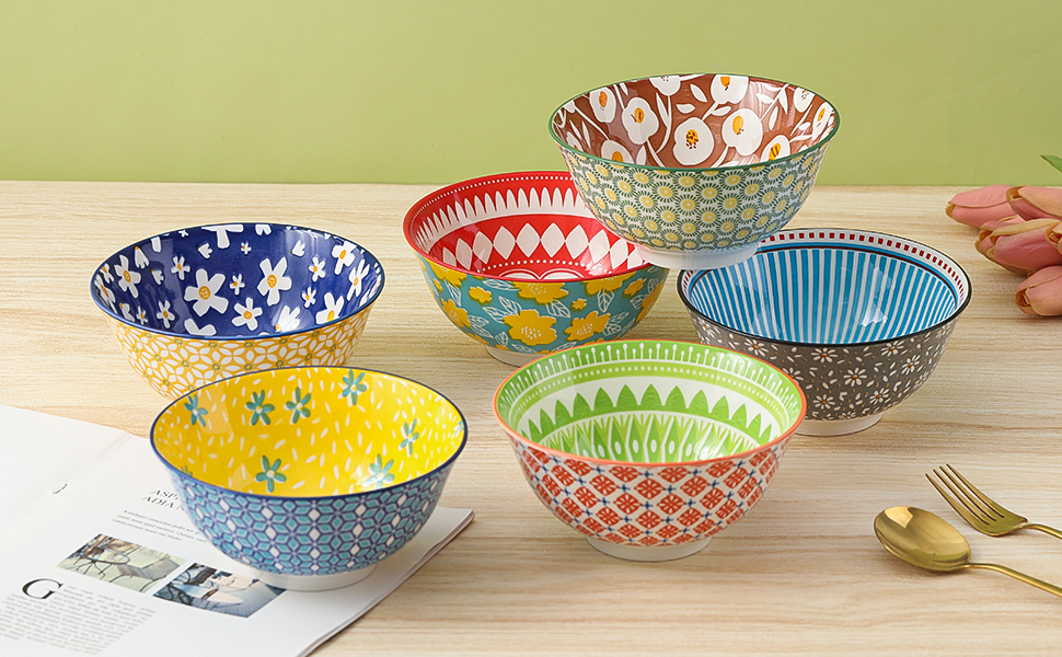 Набір керамічних мисок для мюслі, супу та салатів (6 шт.) - 700 мл, різнокольорові