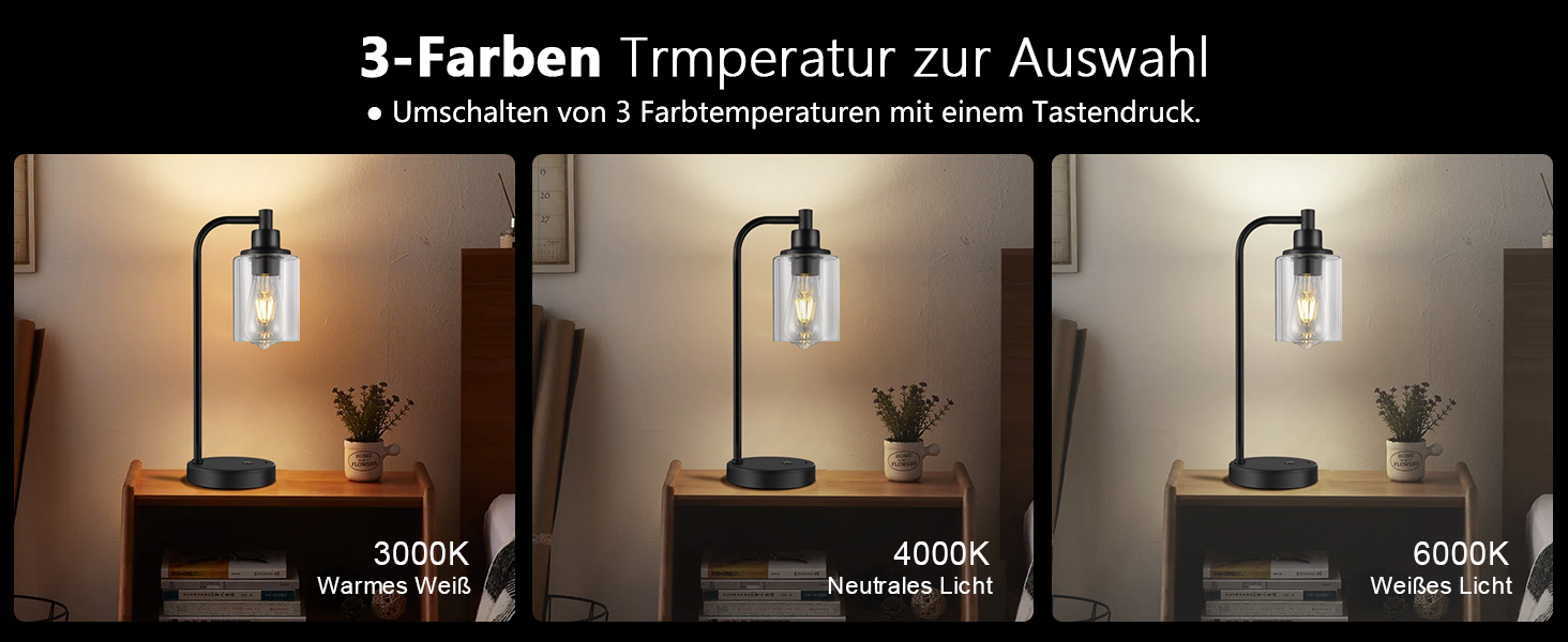 Акумуляторна настільна лампа бездротова з пультом, сенсорне регулювання яскравості, скляний плафон, нічник для спальні та вітальні, чорна