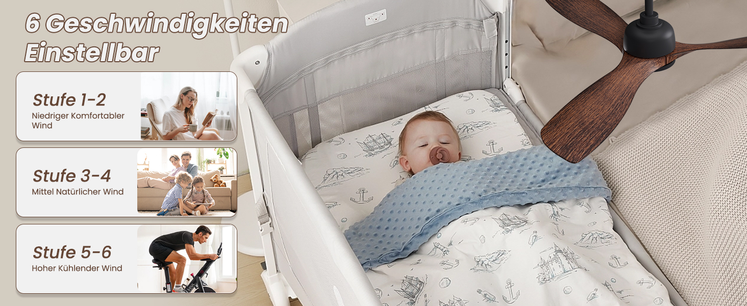 Стеляний вентилятор CJOY з підсвічуванням, 107 см, з пультом керування, тихий, DC, реверсивний, пам'ять 3CCT, диммування, 6 швидкостей, таймер для спальні (132 см - чорне дерево)