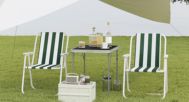 WOLTU Folding Camping Chairs, 2-Pack, Foldable Chair, Comfortable, Fishing Chair, Ultra-Lightweight with Armrests for Picnic, Outdoor, Hiking, Garden, Balcony, (White+Green)