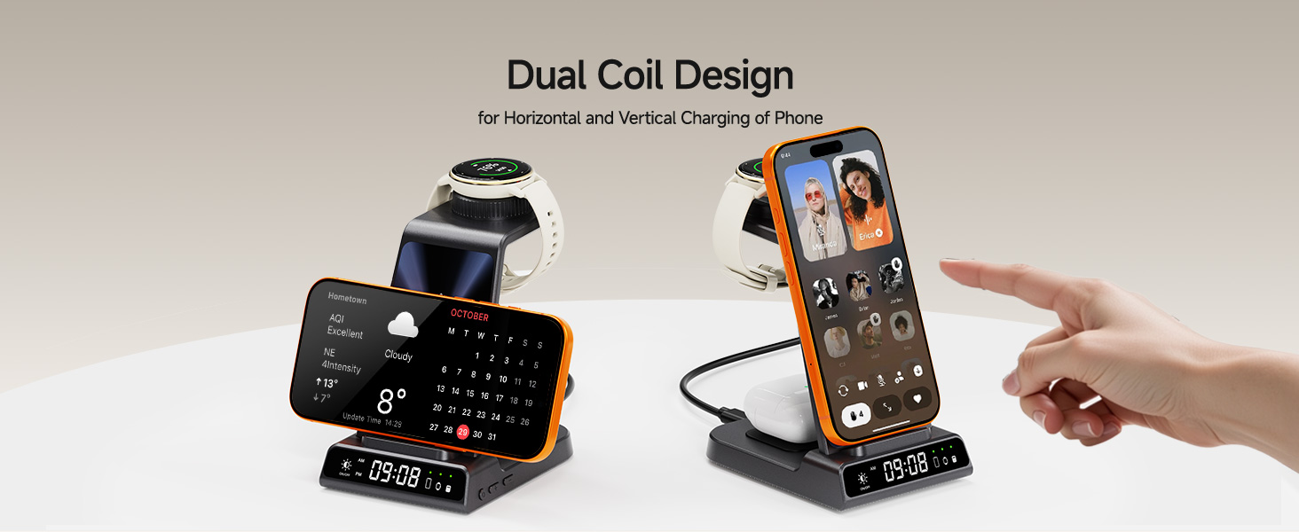 Бездротова зарядна станція 3-в-1 для Garmin Vivoactive/Venu/Forerunner/Instinct/Fenix/Epix 2, Samsung S25/S24, iPhone, AirPods, Galaxy Buds3