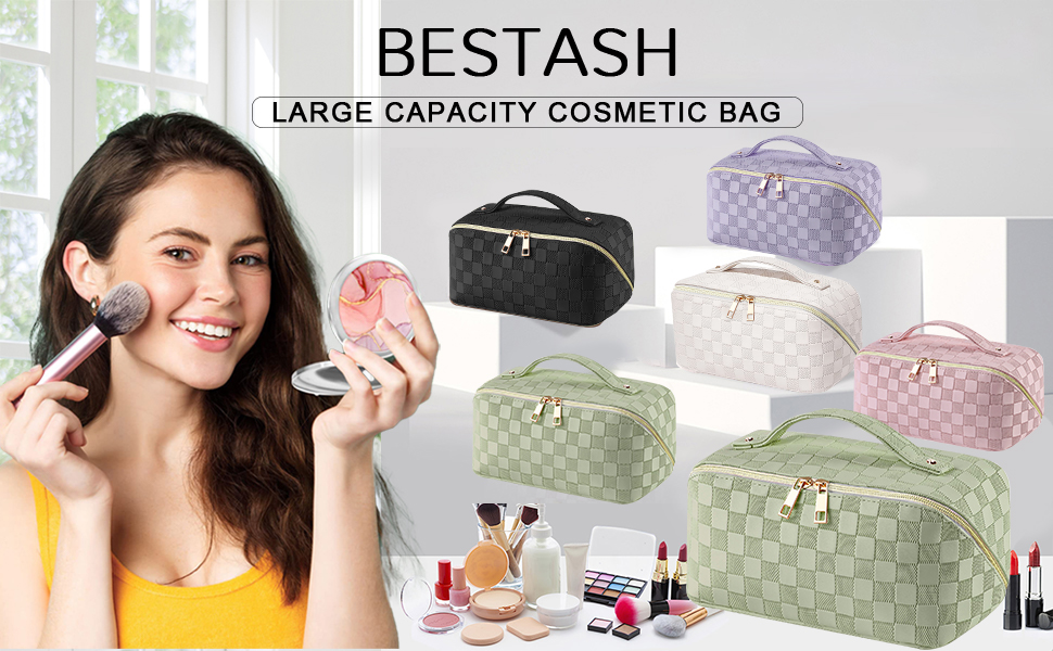 Жіноча косметичка для подорожей з великим об'ємом, водовідштовхуюча, з перегородками, органайзер (кремовий персик, світло-зелений)