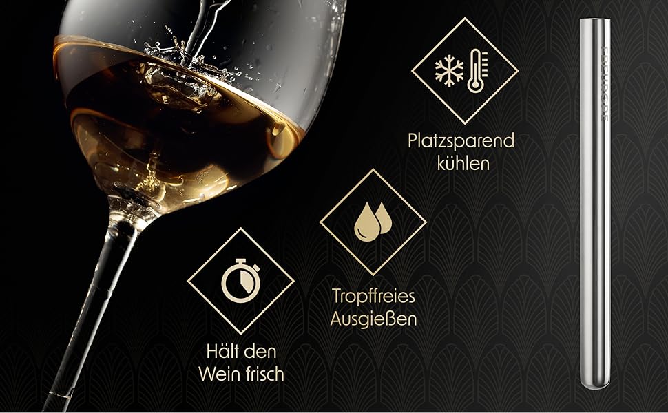 fbeurope Wine Cooling Stick Set Stainless Steel with Spout & Wine Thermometer I wine cooler stick birthday gift for women - men wine lovers I gifts for wine lovers (4-in-1 Set)