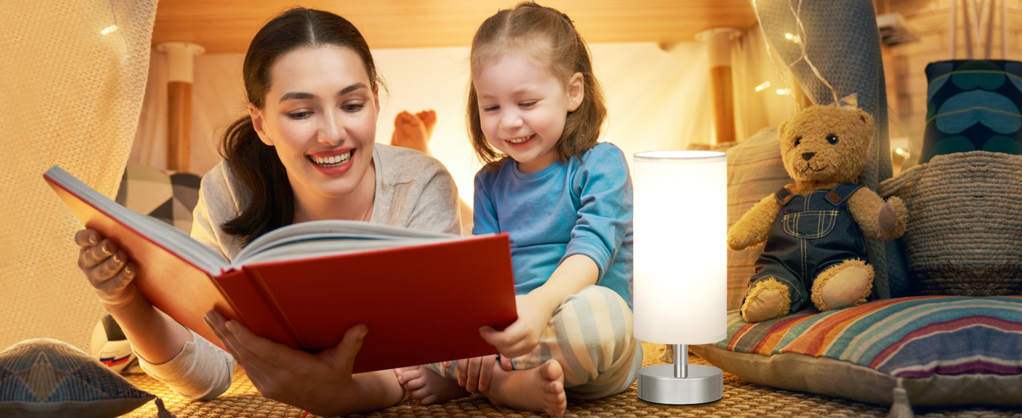 Нічна лампа Kakanuo з 3 колірними температурами, біла торшер з вимикачем, льняний абажур, маленька лампа для вітальні, спальні, офісу, дитячої кімнати (LED лампа в комплекті), біло-чорний колір (білий+срібний)