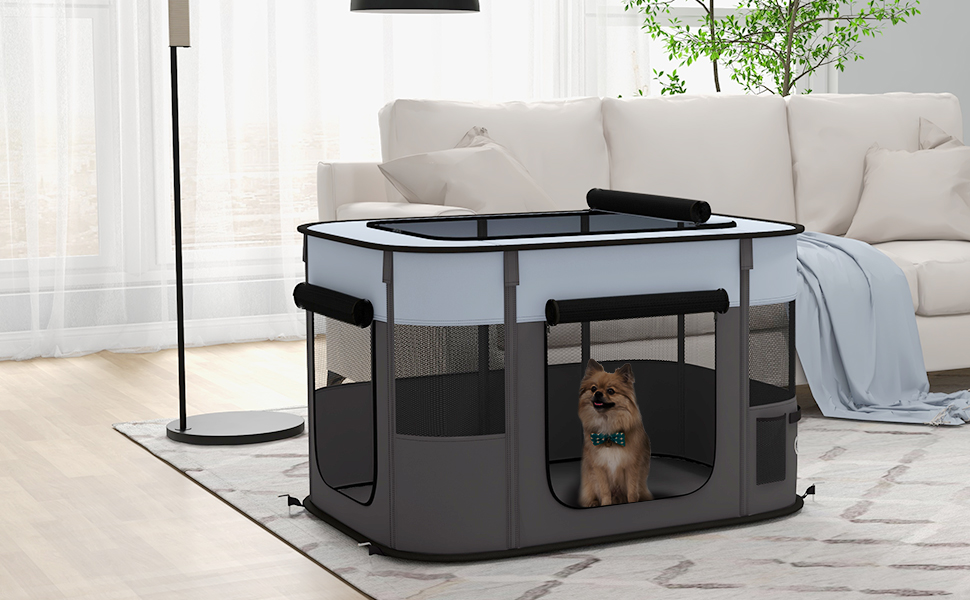 PawHut Вольєр для цуценят складаний, вольєр для собак з оксфордської тканини, дихаючий сітчастий матеріал, вольєр для собак, вольєр для котів, собак вагою до 10 кг, для використання в приміщенні та на вулиці, сірий