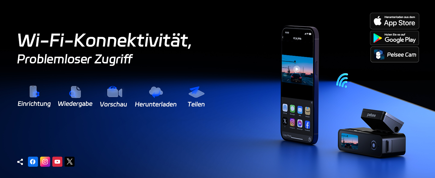 Відеореєстратор Pelsee P1 Duo 4K з двома камерами (передня та задня), Wi-Fi 5G, 64GB, IPS дисплей 1.5