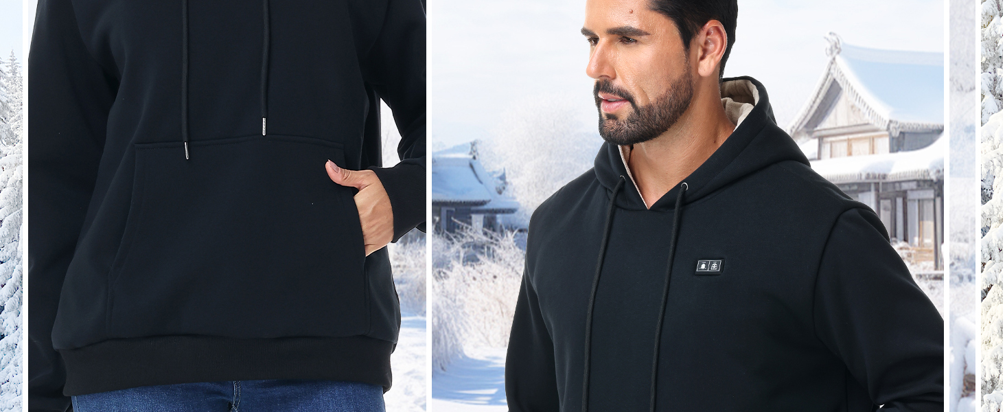 Loowoko Обогреваемый худи унисекс с Power bank 10000 mAh, 3 температурні режими + 6 зон обігріву, пральний, обігріваючий худі для роботи на відкритому повітрі, мотоцикла, прогулянок та вигулу собак, чорний, S