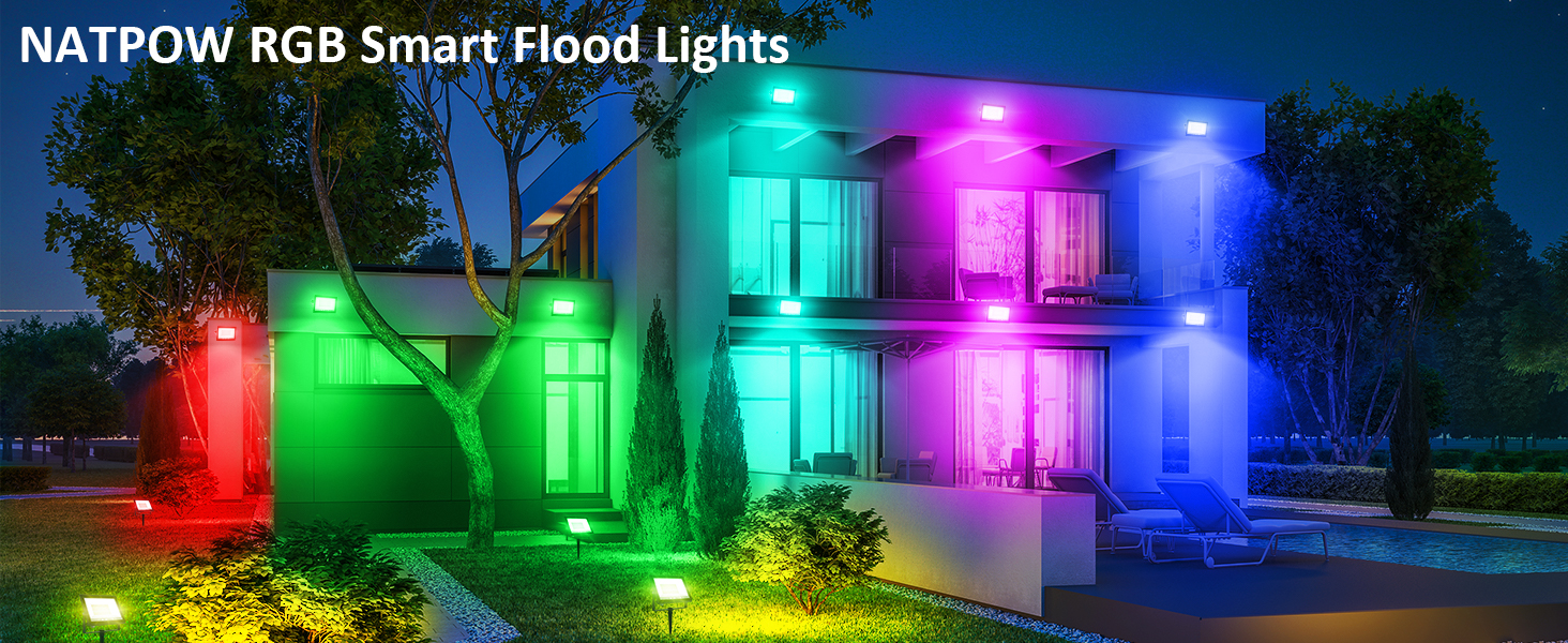 LED прожектор для вулиці 100W RGB з пультом і Bluetooth APP, IP66, водонепроникний, набір 2 шт., кольорове підсвічування для саду та двору