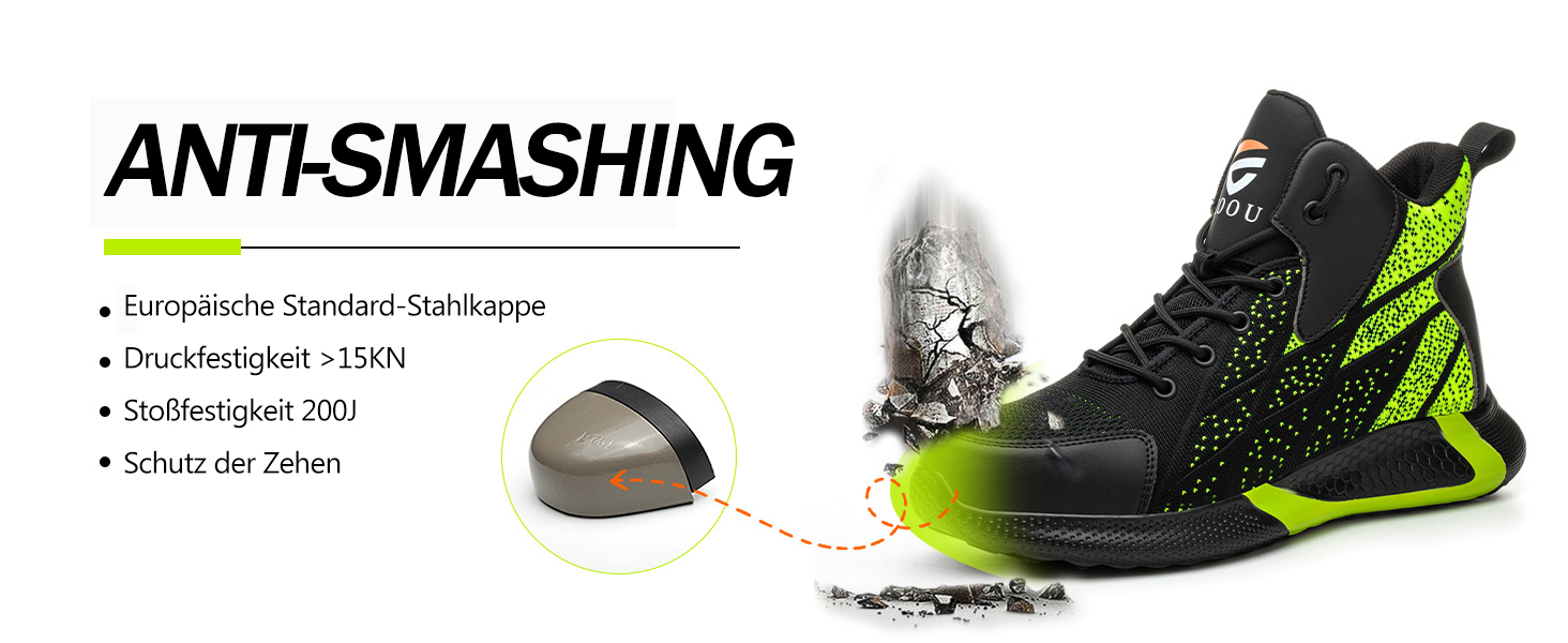 Зручні та безпечні робочі черевики для чоловіків та жінок. Дихаючі, з металевим носком, антиковзаюча підошва, спортивний дизайн, розміри 37-46 EU, колір зелений.
