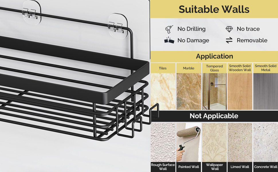 Набір душових корзинок Orimade з полицями та 5 гачками для ванної кімнати (3 шт., чорний)