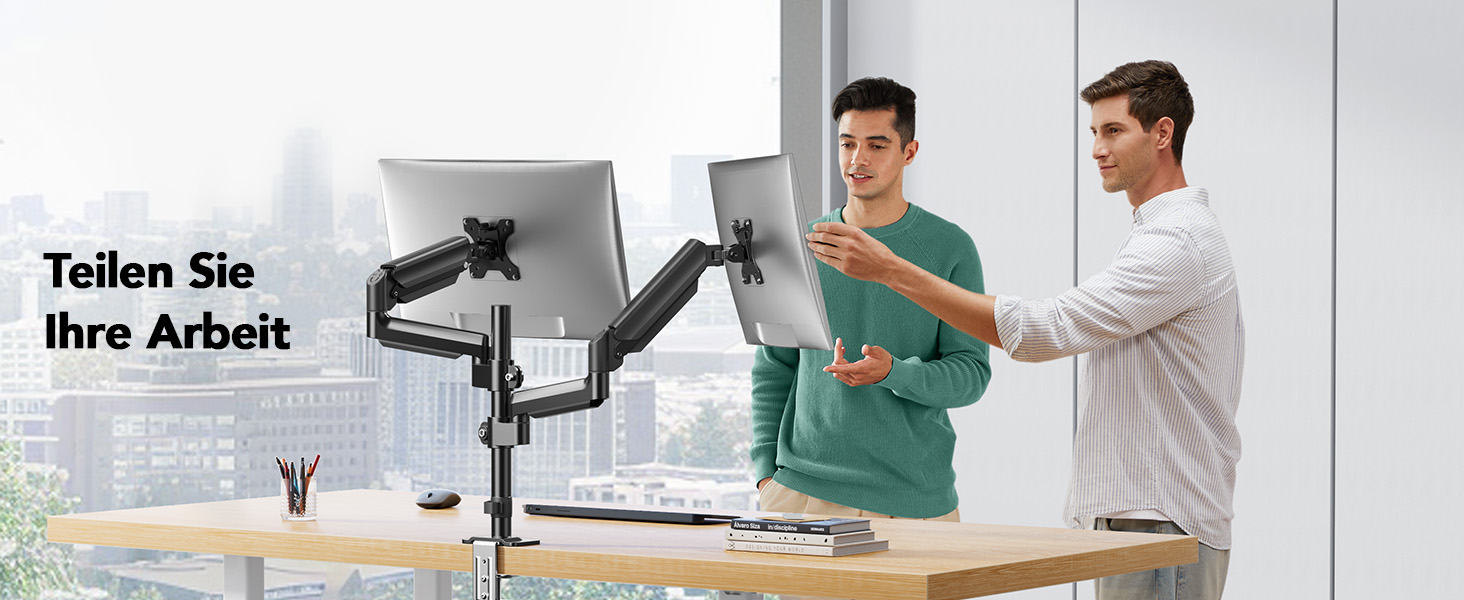 Кріплення для монітора HUANUO на 2 монітори, 13-32 дюйми, регульована висота, довгий важіль, VESA 75/100 мм, вантажопідйомність 2-9 кг, для геймінгу