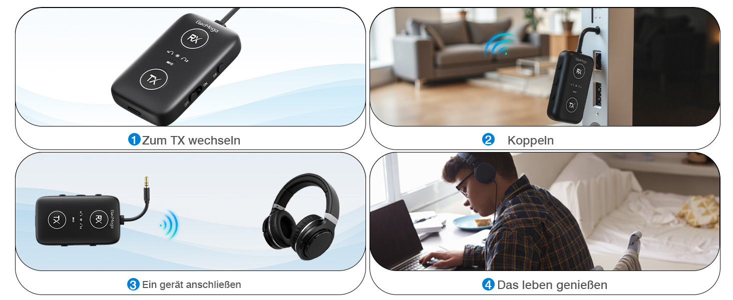 Bluetooth 5.4 адаптер ElecMoga 2-в-1: передавач та приймач, підтримка 2 пристроїв, для авто, телевізора, навушників