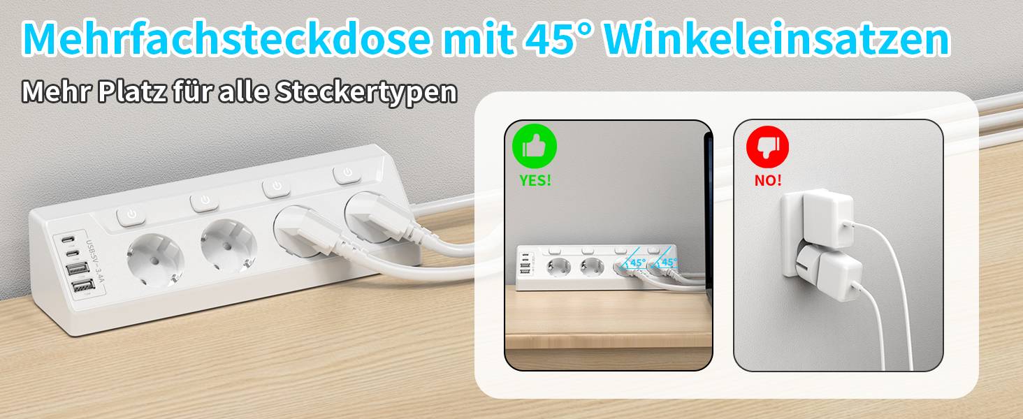 Многофункціональна мережева розетка з USB-C та захистом від перенапруги, 6 розеток, 2м кабель, 4000W, 16A, для кухні, дому, офісу (білий)