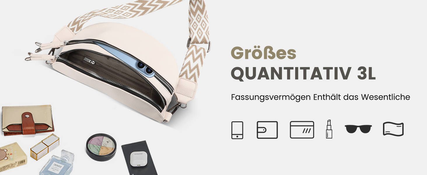 Жіноча сумка через плече FerLord з широким ременем, поясна сумка (бананка) з 3 відділеннями, стильна сумка-мішечок з PU шкіри, бежевий колір