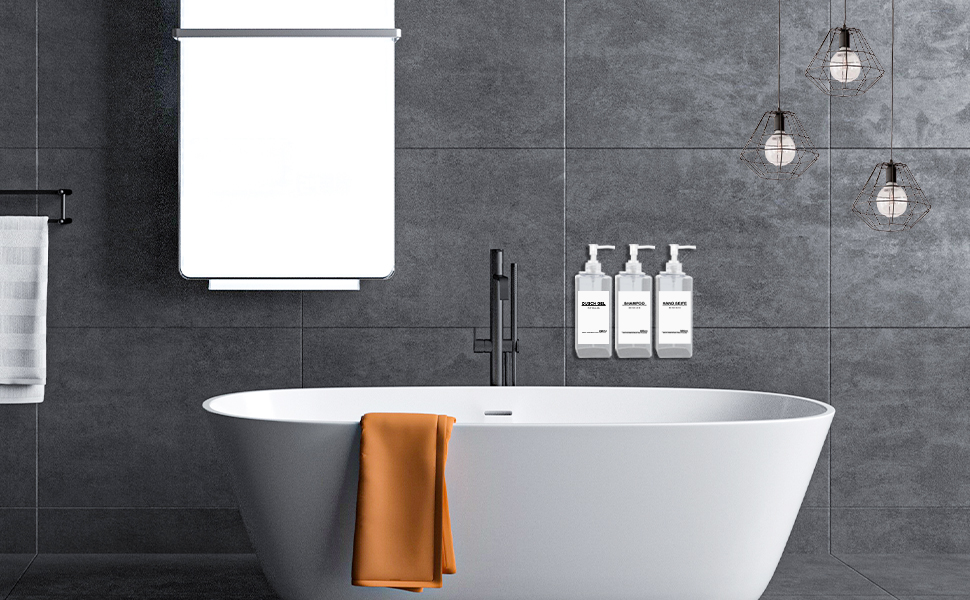 Настінний диспенсер для мила Roselee (3 шт.) - 500 мл, для душу, шампуню, пінського ванни. Без свердління, з етикеткою, підходить для ванної кімнати та кухні (прозорий)