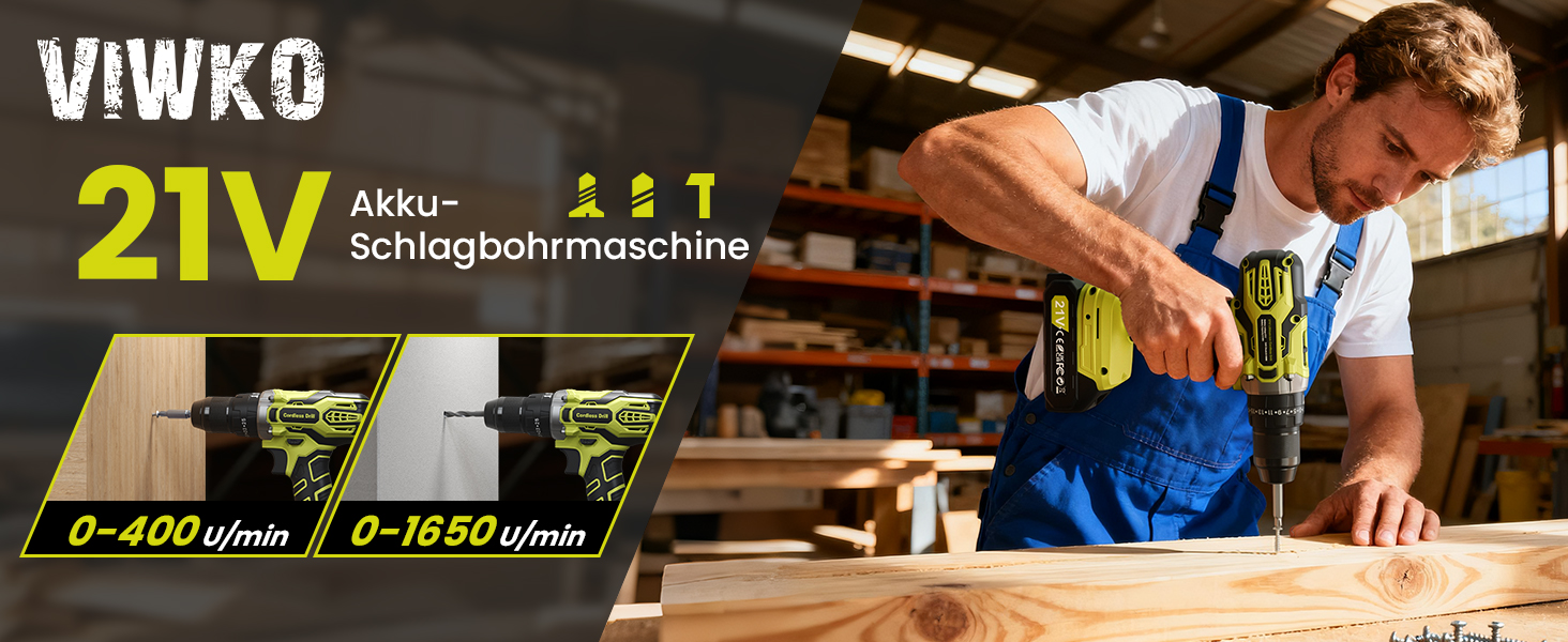 Акумуляторний дриль-шуруповерт 21V з 2 акумуляторами 2000mAh, 45Nm, 2 швидкості, 25+3 ступені крутного моменту, патрон 10мм, 27 предметний набір та кейс для дому та DIY