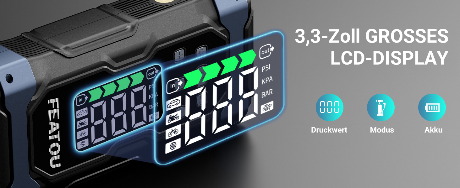 Powerbank для автомобіля Starthilfe 7000A з компресором 150PSI, 12V, до 10L дизеля, QC3.0, LCD, ліхтарик