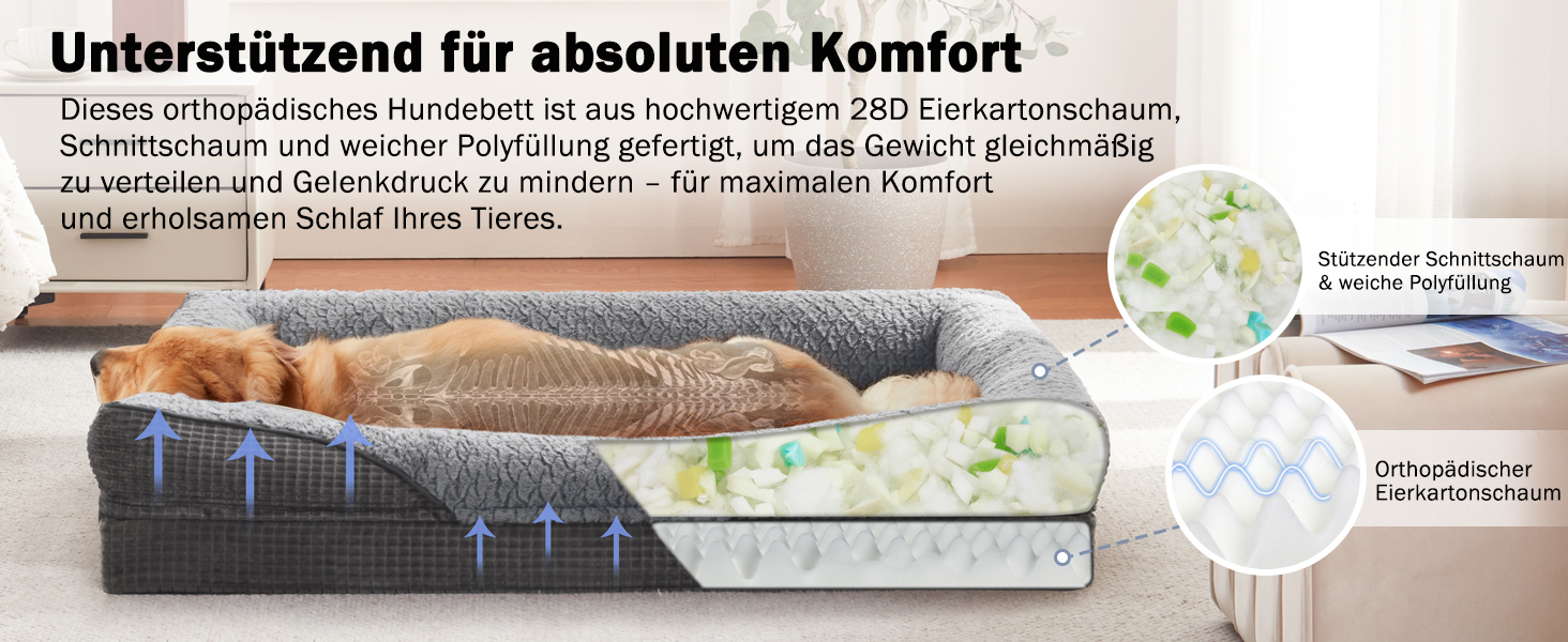 Ортопедичне ліжко для собак середніх та великих порід FURTIME, з memory foam, сіре, 89x64x18 см