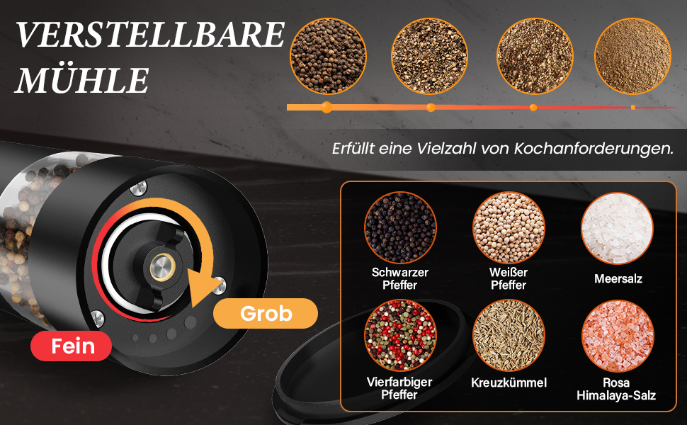 Електричні мельниці для солі та перцю 2 в 1, USB, регулювання помелу, з основою, для спецій, BBQ, кухня